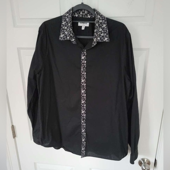 Express Other - Express Black Shirt with White Floral Detail